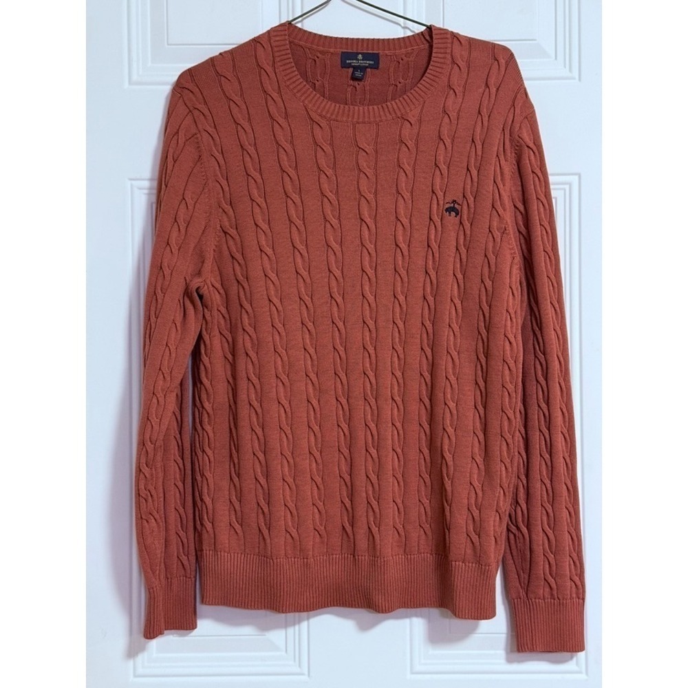 Brooks Brothers Cable Knit Sweater SZ Large Supima Career Pumpkin Fall
